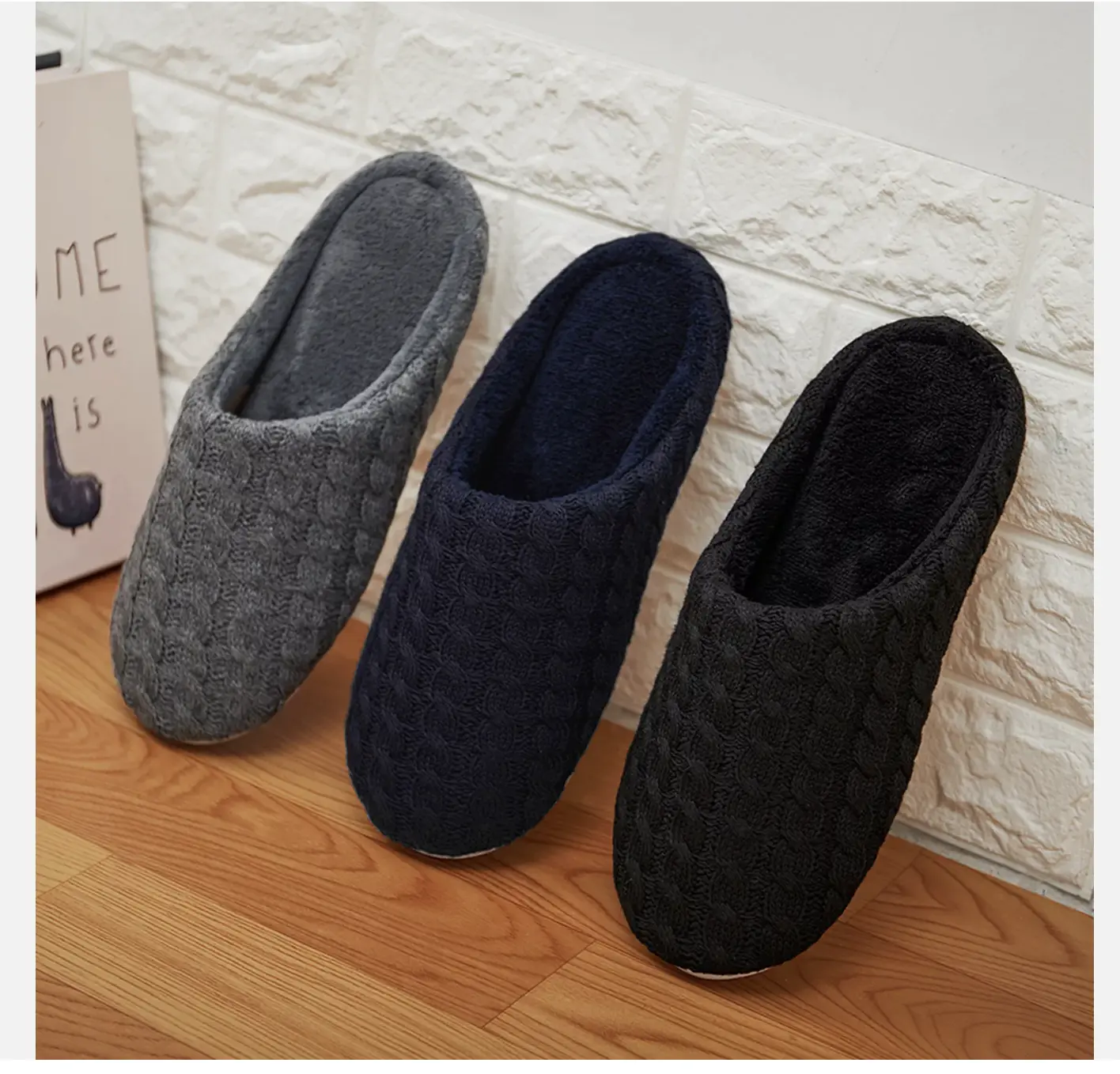 Mens Slippers Fuzzy Lined Bedroom Memory Foam Slip On Closed Toe House Shoe