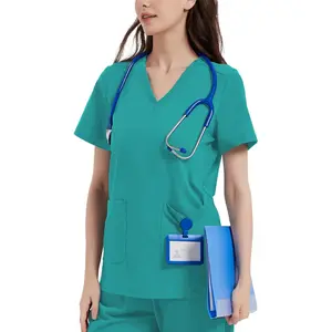 Democare Stretchy Scrub Tops Nurse Uniform Tops for Women with Pockets Womenswear Workwear