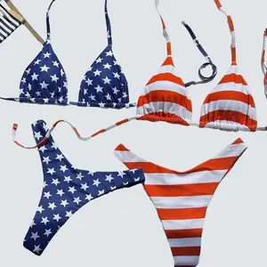 Bikini Set with American Flag Design - Summer Outfits - 2 Piece Sets Women - 4th of July Bikini - Womens Two Piece Swimwear, Bikinis Sets Womenswear
