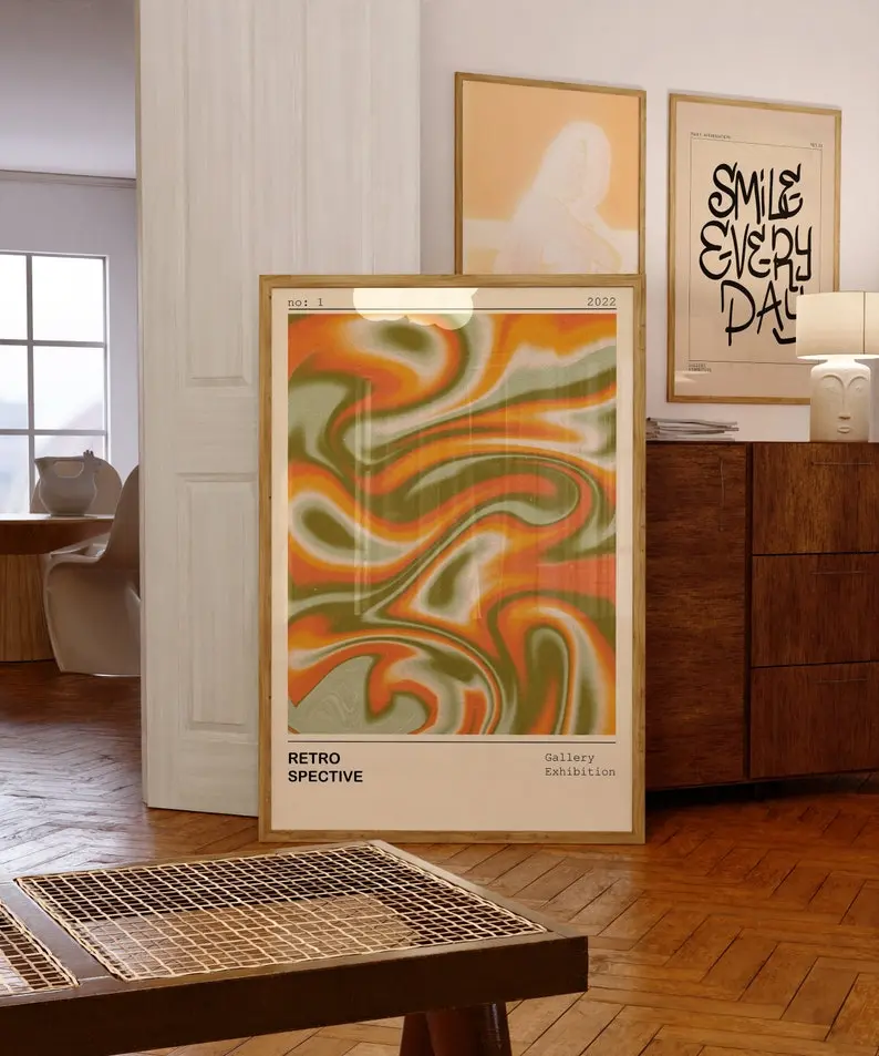 70s Retro Swirl Graphic Unframed Paper Wall Poster - Rustic, Trendy Aesthetic, Tube-Style, Warm Funky Psychedelic Wall Art, Multi-Size (8x10in,12x18in,17x17in,18x24in,24x36in,30x30in) Home Decor for Rooms, 70S Retro Vibe