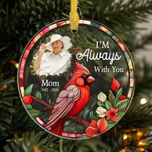 Personalized Memorial Ornament, I'm Always With You - Beautiful Keepsake to Honor Loved Ones, Memorialize Mom with Dates and Stained Glass Effect for Christmas Tree Decor