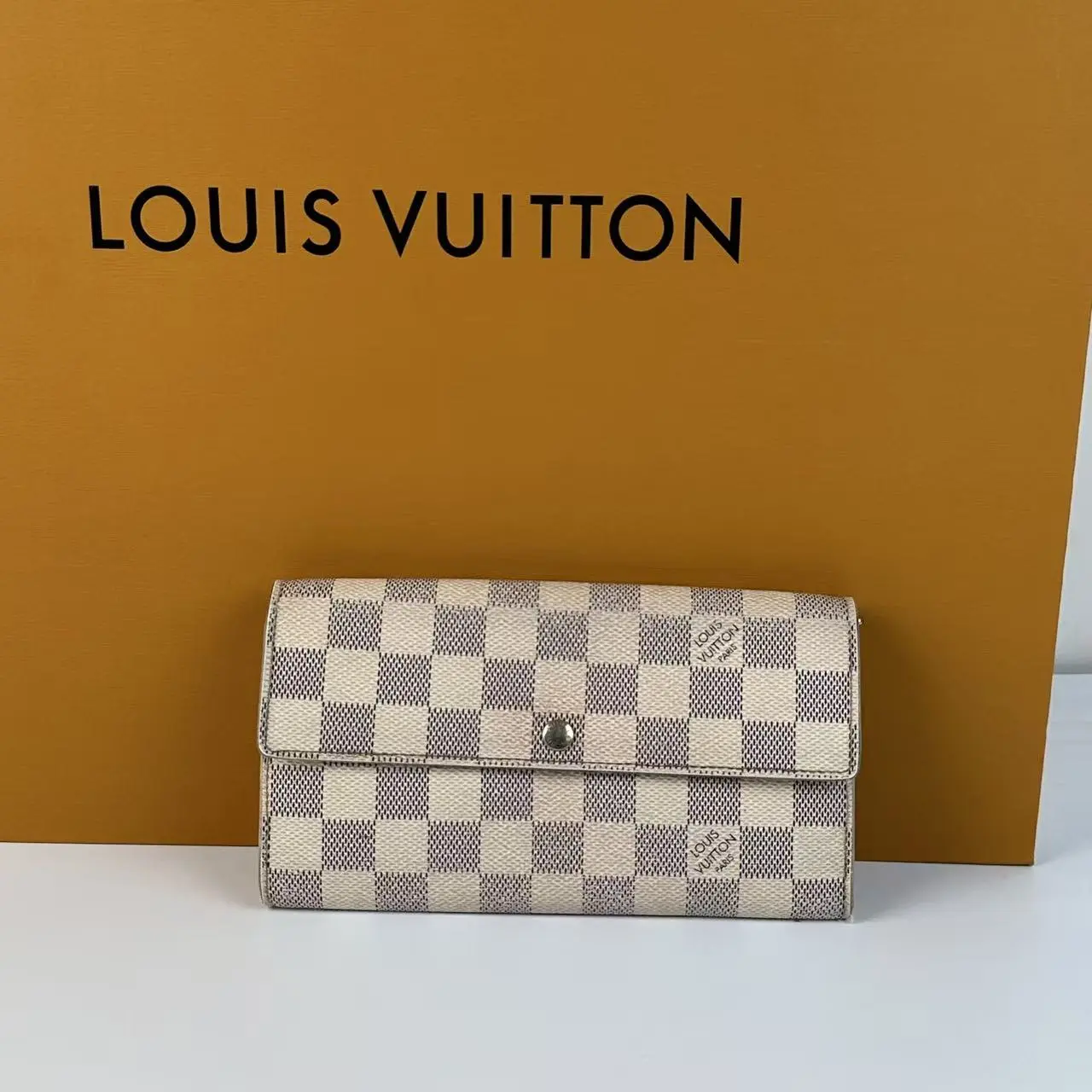 Pre-owned Louis Vuitton Damier Azur Canvas Envelope Snap Long Wallet