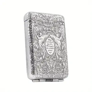 1PC Vintage Three-open Cigarette Box Can Be Stored 14 Pieces Of Metal Thick Cigarette Clip Creative Engraving Portable Anti-pressure Case, Storage Bins for Home Organization Lighter Golden Color