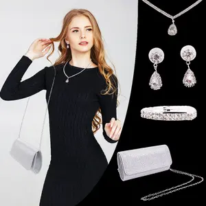4pcs Silvery Clutch Purses for Women Evening Rhinestone Jewelry Set Bling Clutch Purse Bag Rhinestone Necklace Ring Bracelet Earring for Women Party Wedding Bride Jewelry Bracelet Packs men's nose piercings chain men