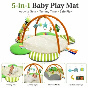 Kidmoze 5-in-1 Baby Play Mat – Tummy Time, Activity Gym, Playpen Mode with 5 Detachable Toys for Infants 0-12 Months