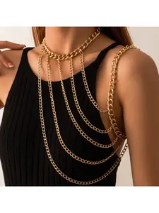 European and American cross-border jewelry, personalized multi-layer chain tassel shoulder chain, feminine hot girl neck-hanging necklace, single-shoulder body chain