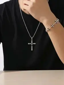 Punk Style Cross Vintage Men's Necklace Bracelet Set, High Quality Fashion Daily Wear, Perfect Birthday Engagement Gift