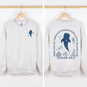 When You Go Through Deep Waters, I Will Be With You, Whale Shark, Ocean, Marine Life, Gospel, Faith Based Apparel, Christian Sweatshirt, Crew Neck, Women's, Crewneck