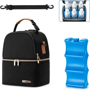 Breastmilk Cooler Bag with Ice Pack for Nursing Mom Daycare, Work, Travel - Fits 6 Baby Bottles up to 9 Ounce - Black