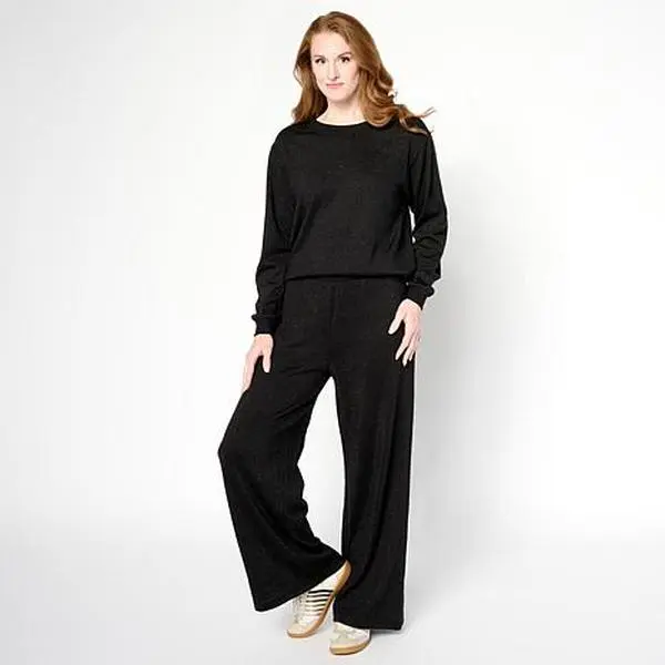 Hue 2-piece Shimmer Knit Top & Pant Lounge Set