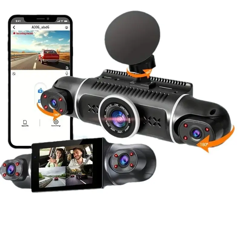 Car Dashcam, Compact 4-Channel Full HD 1080P Automotive DVR with 3-Inch Display, 360-Degree Front-Rear-Left-Right Recording, Easy Installation, Loop Recording, 24-Hour Monitoring for Safety