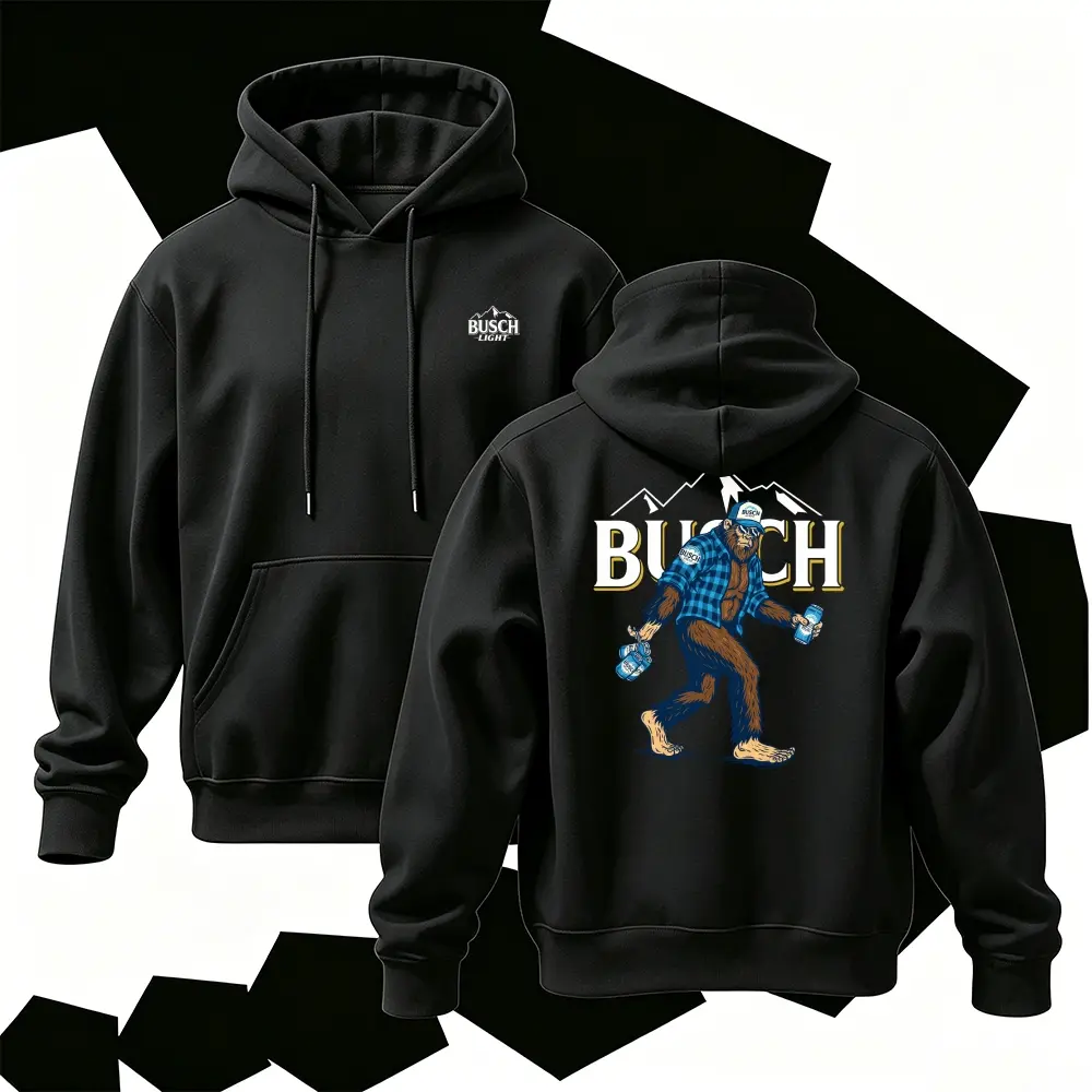 Funny Bigfoot Sasquatch Beer Graphic Hoodie | Retro Mountain Beer Lover Sweatshirt | Vintage Black Aesthetic Streetwear Hooded Top | Trendy Pullover Unisex