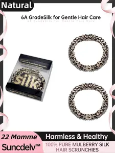 [22Momme] 2PCS 100% Pure Mulberry Silk Hair Scrunchies Silk Hair Ties Hairbands Ponytail Holders Solid Color Natural Women's Hair Accessories Ponytail Hairstyle