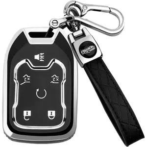 for GMC Key Fob Cover with Keychain, Key Case Shell TPU Full Protection Compatible with GMC Chevy Silverado Suburban Tahoe Acadia Terrain Yukon Sierra 1500 2500 3500 HD (White, 6 Button)