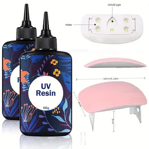 200g Red Resin Jewelry Making Kit, 200g Crystal Clear Resin With 2PCS 6 Lamp Beads UV Ligh, DIY Jewelry Making Resin Kit, Resin Starter Kit For Keychain And Earring Making