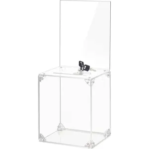 Large Tall  Donation Box with Slot and Lock, Clear Ballot Box with 6"x8" Sign Holder Storage Container for Voting, Raffle,Tip Jar, 6.7"x5.23"x8"