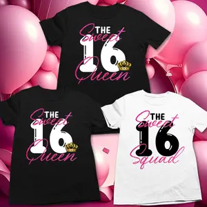 Sweet 16 shirt with pink glitter, sweet 16 t shirts for family