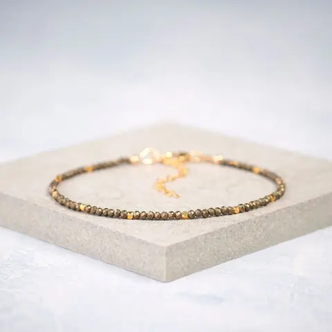 Sofia Dainty Natural Pyrite & 2mm Smoky Quartz Braided Bracelet - Minimalist Nature Crystal Accessory for Daily Use, Gift for Her | Classic Natural Crystal Bracelets & Anklets