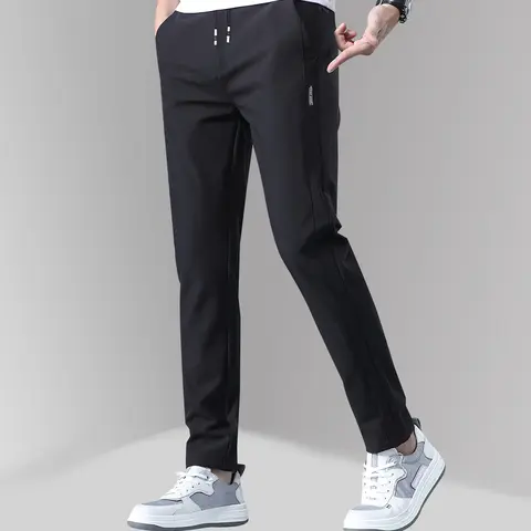 Men's Fitted Neutral Pocket Woven Pants - Lightweight Stretch Fabric, Mid Waist, Straight Leg, Regular Length, Comfortable Breathable All-Season Casual Business Menswear Bottoms, Neutral Men's Pants, Pocket Men's Pants