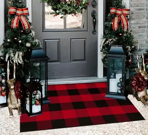 Christmas Door Mats Outdoor Rug 24'' x 35'' Red and Black Layered Doormat Washable Welcome Mats  Woven Entryway Rug for Porch/Entryway/Laundry/Bathroom/Bedroom