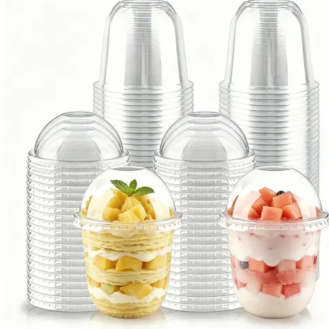 50 Sets 12oz Disposable Transparent Plastic Cup with Dome Lids , Easy-to-Grip Design, Suitable for Iced Coffee, Milk Tea,Milkshakes,Perfect for Holiday Parties,Various Dining Occasio