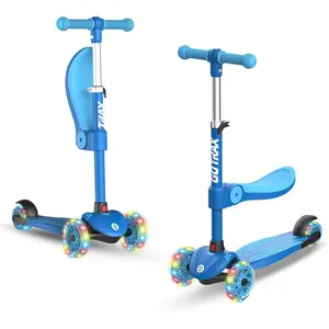 KS3 Kick Scooter, LED Lighted Wheels, Adjustable Height Handlebars and Removable Seat, Lean-to-Steer & Widen Anti-Slip Deck, 3 Wheel Scooter for Ages 2-8 and up to 100 Lbs