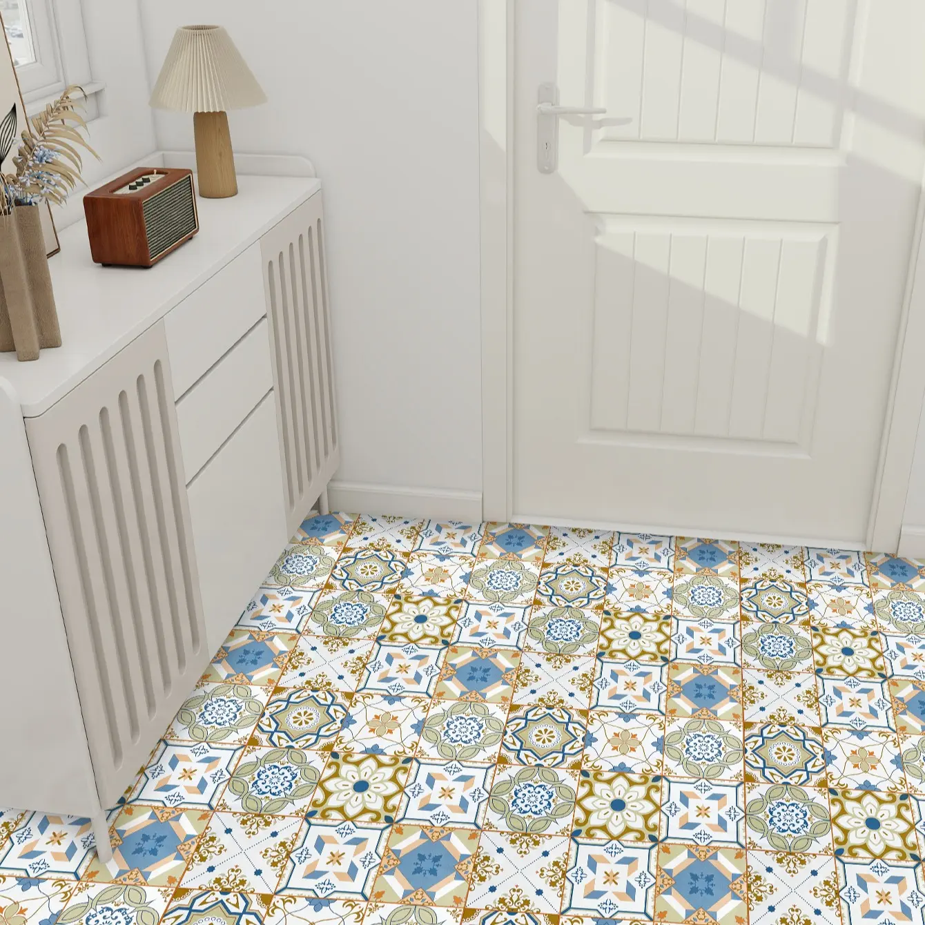 Bohemian Style Self-Adhesive Vinyl Floor Tiles, Peel and Stick Floor Tile Waterproof Removable Flooring for Kitchen Bathroom Living Room Bedroom (15.76x197 Inch)