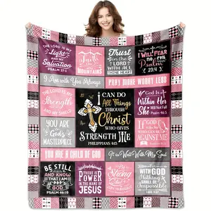A comfortable Christian-themed blanket suitable for those who love their faith, perfect for use on the sofa or while watching TV, available for purchase separately, mellow bedding plush blanket