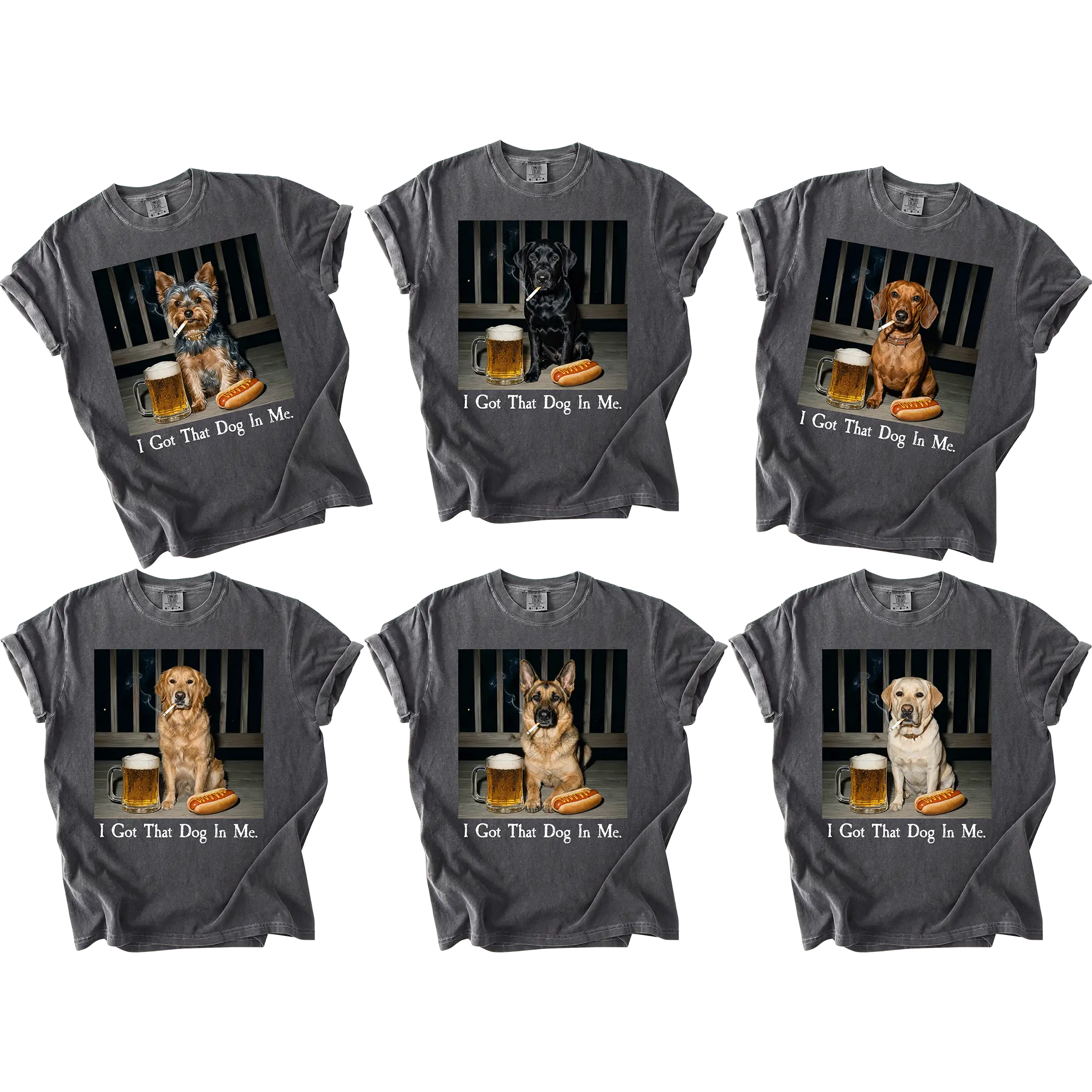 Comfort Colors Funny Dog Shirt 50+ Breeds, I Got That Dog In Me Tee, Yorkie, Dachshund, Goldendoodle, German Shepherd Dog Smoking Graphic, Sarcastic Dog Dad Gift, Vintage Meme Shirt