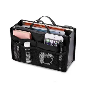 Multi-Pocket Travel Handbag Organizer Insert with Zipper Handles