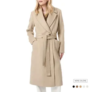 Danedvi Women's Chic Notch Lapel Fitted Spandex Pea Coat - Long Sleeves, Belt-Strap Closure, Elegant Jackets for Fall Winter Casual Wear