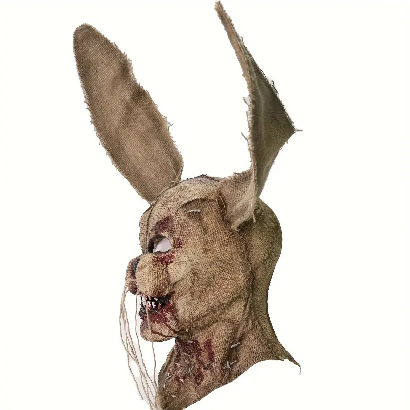 1pc Rubber Spooky Rabbit Face Mask - Latex Animal Roleplay Accessory, Halloween Party Prop, Creepy Fashion Item for Teens & Adults