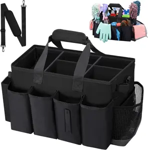 Wearable Large Cleaning  Bag for Housekeeper, Clean  Organizer with Adjustable ,  & Handle Straps, Detailing Bag for Kitchen Supplies (Black)