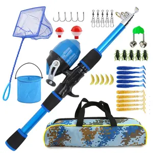 Beginner Fishing Gear Set, Lightweight Portable Design, Rod and Reel Combo + Net Bucket + Lures Hooks, Easy Start Outdoor Fishing