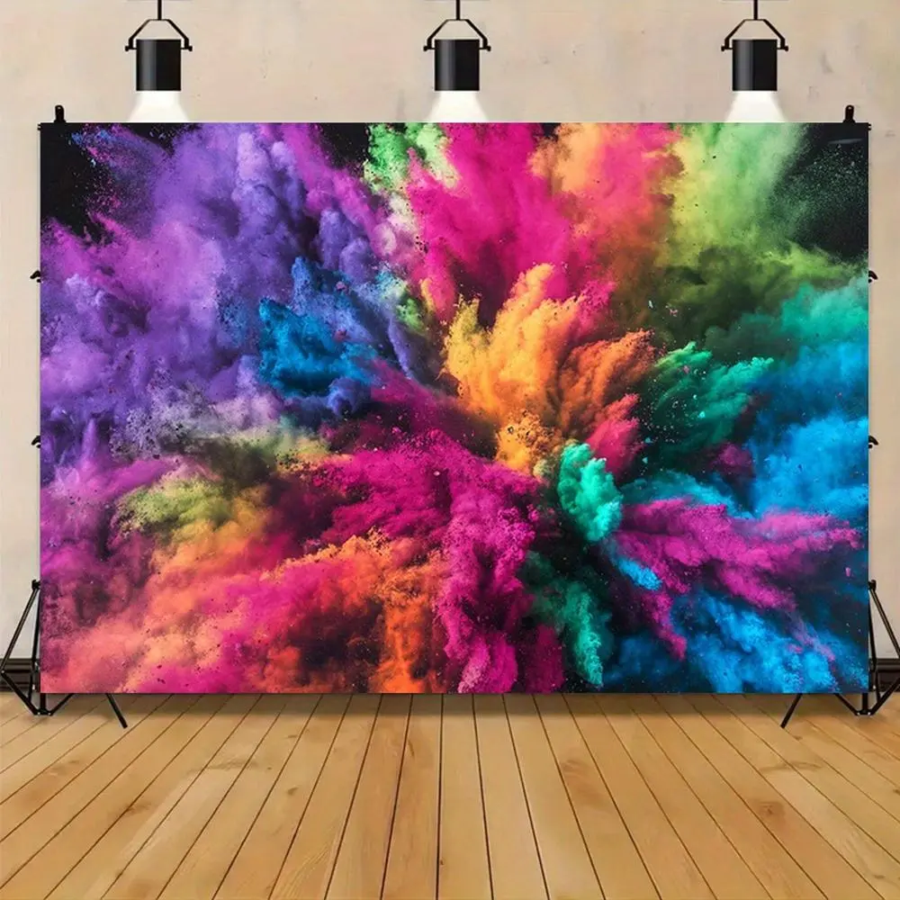 1PC Polyester 2D Flat Colorful Firework Print Wall Hanging Backdrop - Party Decoration Supplies, Photography Background Cloth, Banner for Holi, Birthday Events