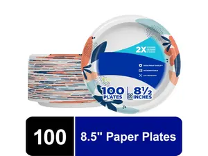 8.5" Paper Plates – 100 Pack, Strong & Colorful for Daily Use Disposable Kitchen