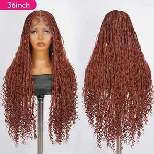 Vibrant Ginger #350 36" Triangle Full Lace Water Wavy Synthetic Box Braided Wig with Curled Ends #SummerVibes