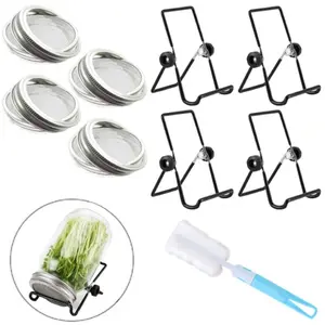 9 Pcs Seed Sprouting Kit,Including 4 Stainless Steel Sprouting Jar Lids (Excluding Jars) and 4 Sprouting Brackets,1 Cleaning Brush,Ideal for Growing Organic Sprouts,Tools & Hardware