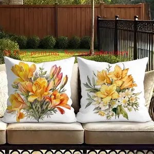 2pcs Spring Theme Zipper Throw Pillow Covers, Flowers Leaves, Hand Washable, Home Decor for Sofa Bed