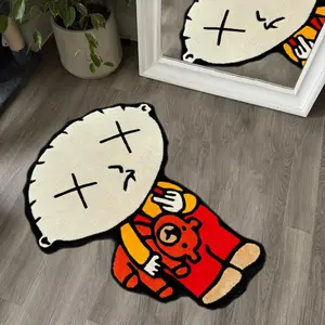 Anime Figure Carpet, Creative Fashion Pattern Rug, Irregular Cartoon Design, Bedroom Living Room Mat, Home Decor