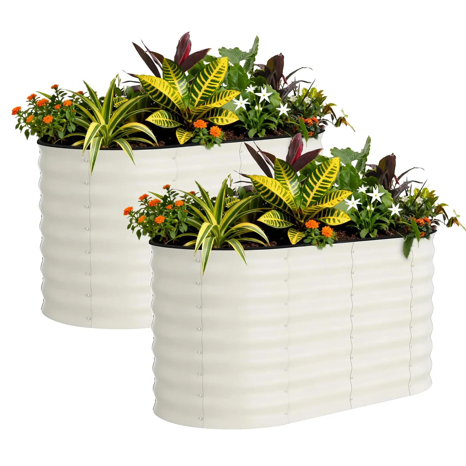 Gaomon 2-Pack Galvanized Steel Raised Garden Beds Gardening Kit - 4x2x2ft Open Bottom Elevated Planting Boxes, Tall Sides, Rust-Resistant, Easy Assembly, Ergonomic Beige Versatile Outdoor Vegetable & Flower Planters, Raised Beds