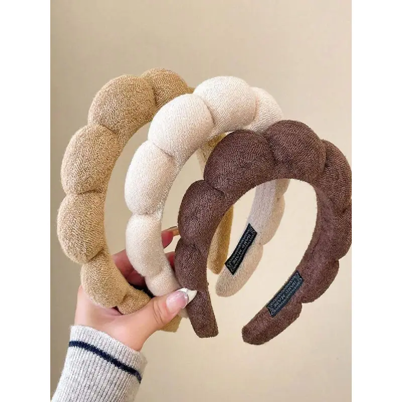 Women's Puffy Top Knot Headband Set, Soft Wide Sponge Bands in Plain Colors, Non-Slip Fashion Accessory for Daily Wear & Skincare, Headbands Women