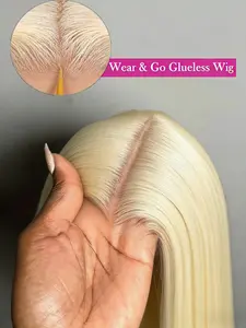 #613 Blonde 4x4 Lace Wig 150% Density Double Drawn Smooth Straight Hair, Pre-Cut Invisible Lace Wig, Pre-Sewn Natural Hairline, Blonde Wig, Glueless Transparent Lace Closure Wig