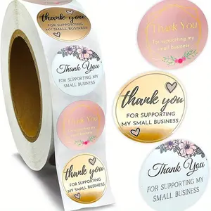 500pcs/roll 1 Inch Thank You For Supporting My Small Business Self Adhesive Stickers, 3 Designs, Highly Recommended For Small Business Owners And Online Sellers