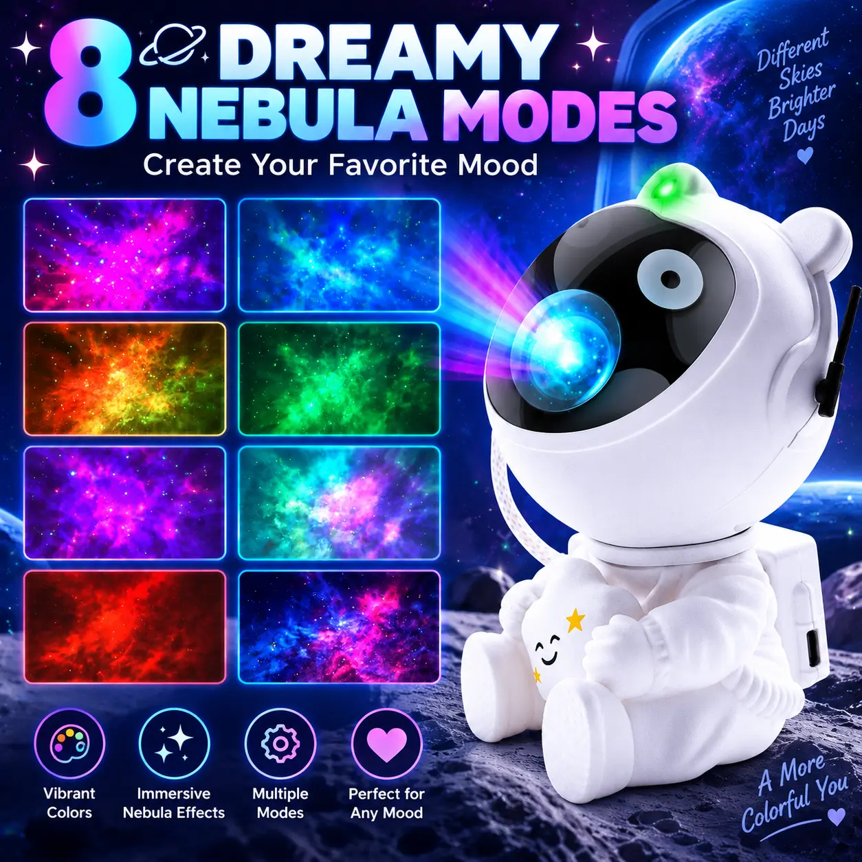 Astronaut Galaxy Projector, 8-Color Nebula Star Projector Light with Remote & Timer, LED Starry Ceiling Night Light, 360° Rotating Space Lamp for Bedroom Gaming Room Dorm Decor, Cool Tech Gifts for Kids Adults