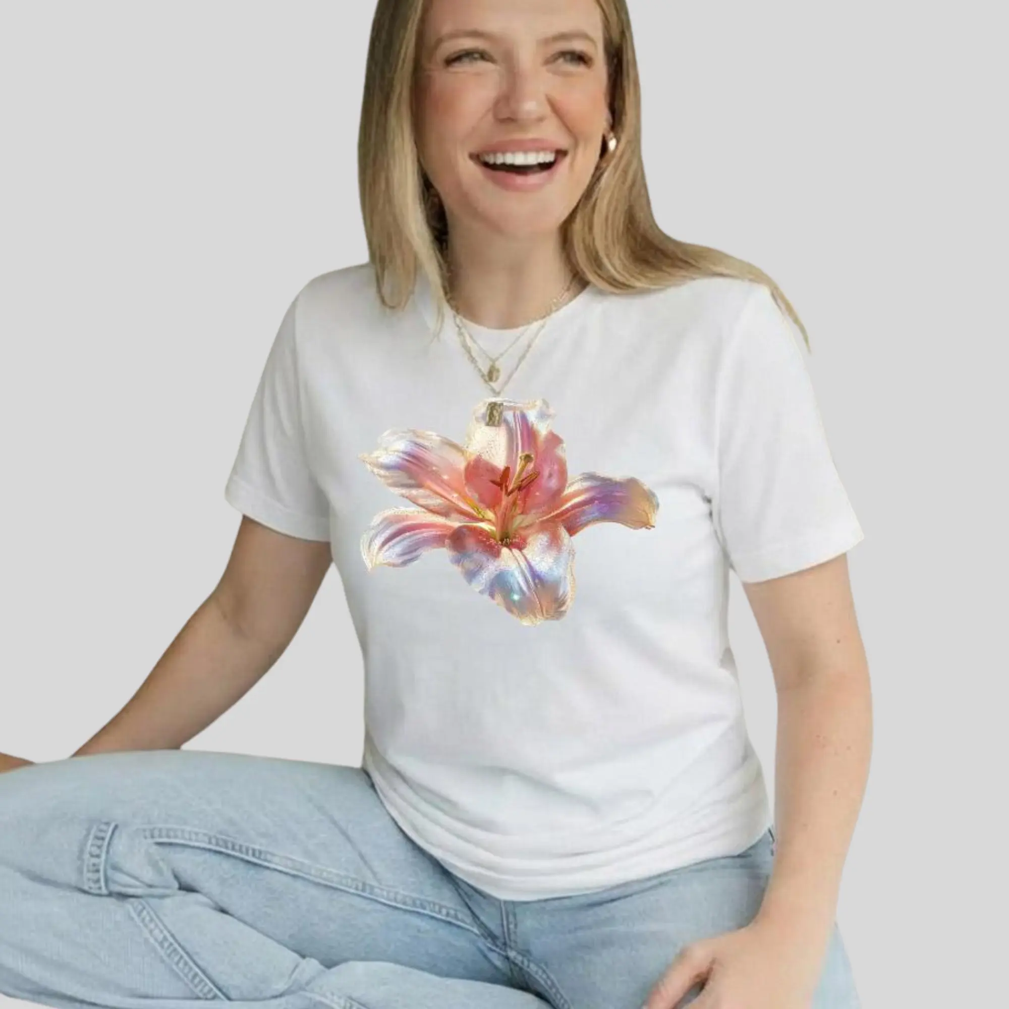 Iridescent Lily Shirt, Fairycore Aesthetic Tee, Ethereal Flower Top, Glowing Floral Graphic, Magical Botanical Shirt, Soft Girl Clothing