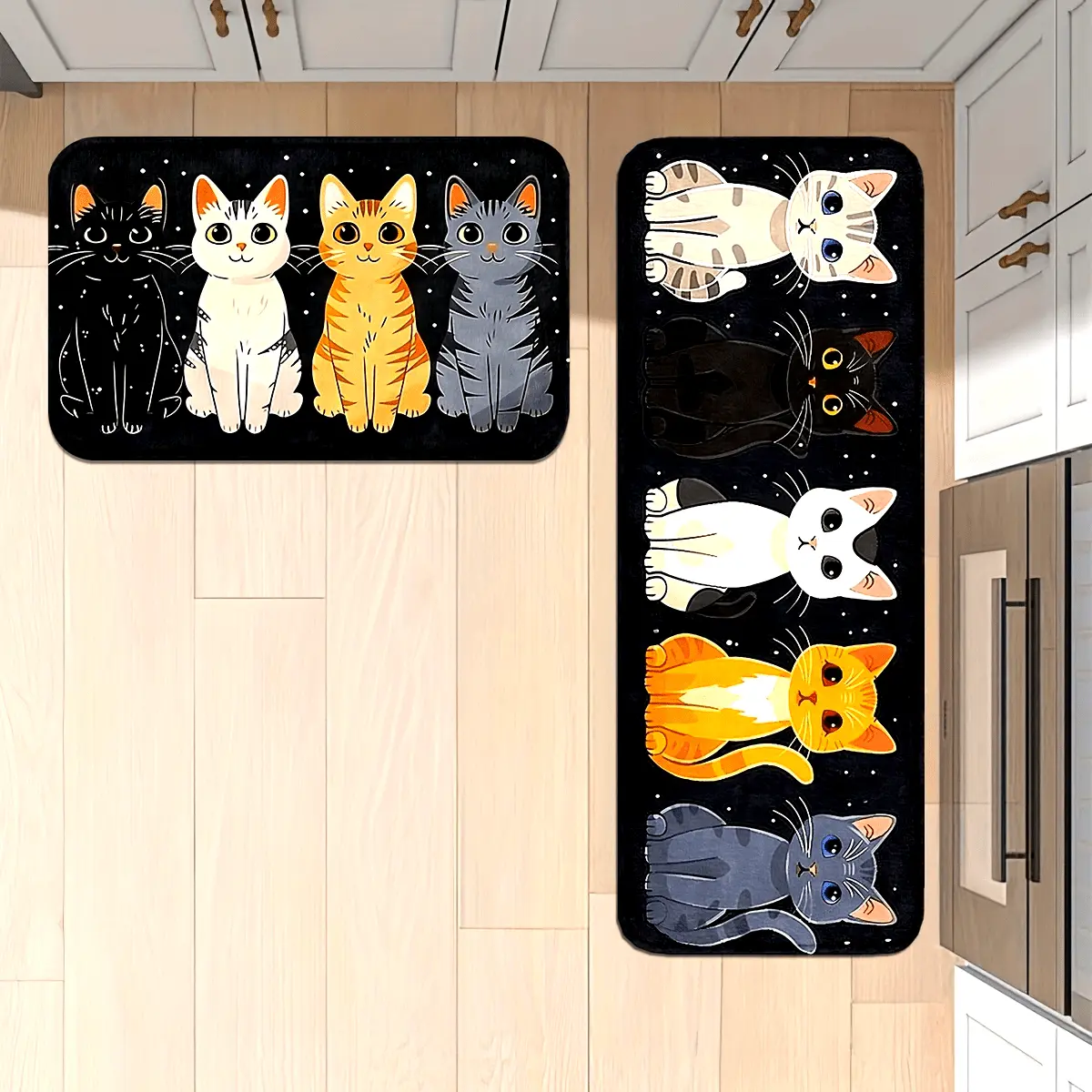 Cute Kitten Pattern Kitchen Mats, Non-Slip And Durable Bathroom Pads, Comfortable Standing Runner Rugs, Carpets for Kitchen, Home, Office, Sink, Laundry Room, Bathroom, Spring Decor