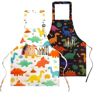 2 Pack Kids Apron Waterproof Kids Painting Apron with 2 Large Pockets, Washable Toddler Apron for Cooking Baking