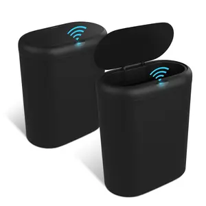 4 Gallon Sensor with Lid, 2 Pack Sealed Slim Waterproof & Garbage Bin, Sensor Technology, for Small Spaces (Black)