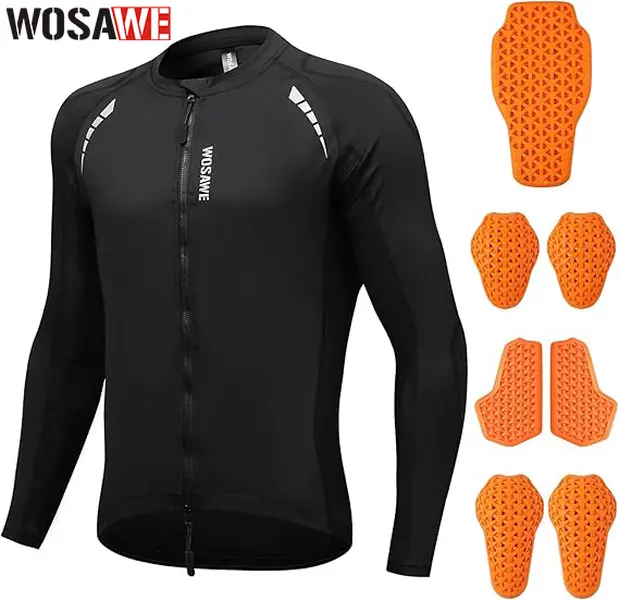 WOSAWE Men's Long Sleeve Mesh Motorcycle Jacket - Padded Riding Shirt with Back Protection, Reflective Strips, Anti-Slip Strip for Summer Biking Sport Bike Gear